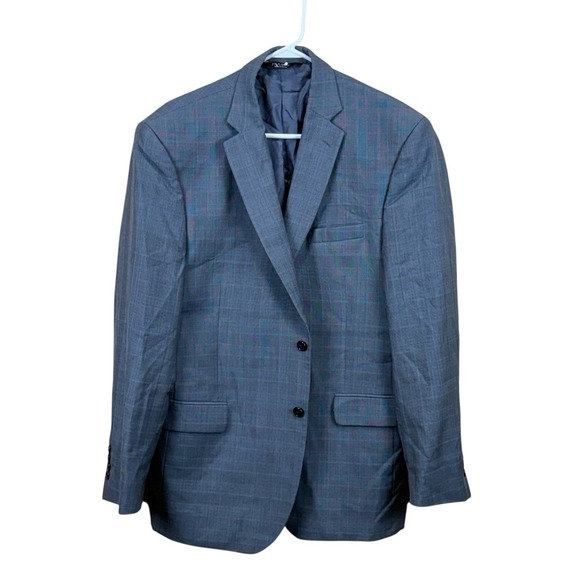 JOS A BANK mens gray WINDOWPANE SILK + WOOL‎ sport coat suit jacket blazer 44 R